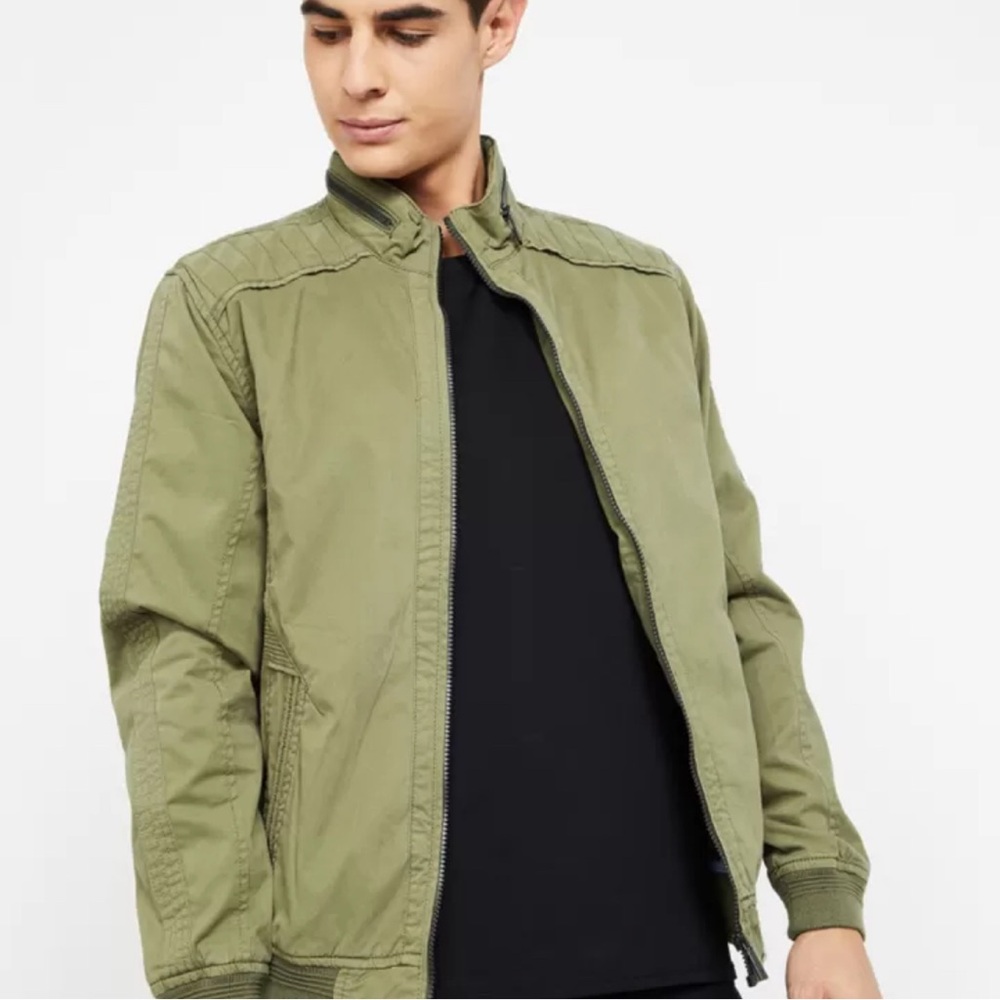 BOSSINI Men Self Design Army Green Bomber Jacket
